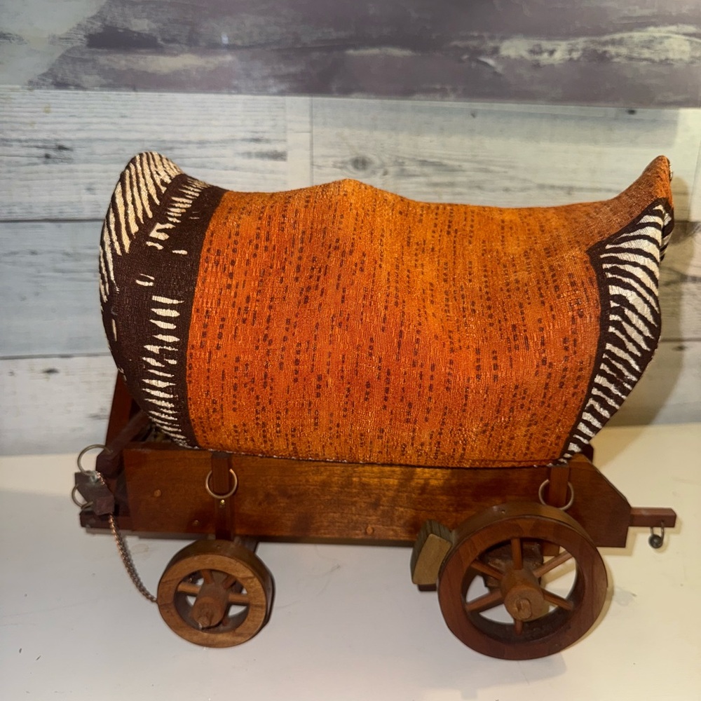 Rustic Orange and Brown Decorative Covered Wagon Lamp